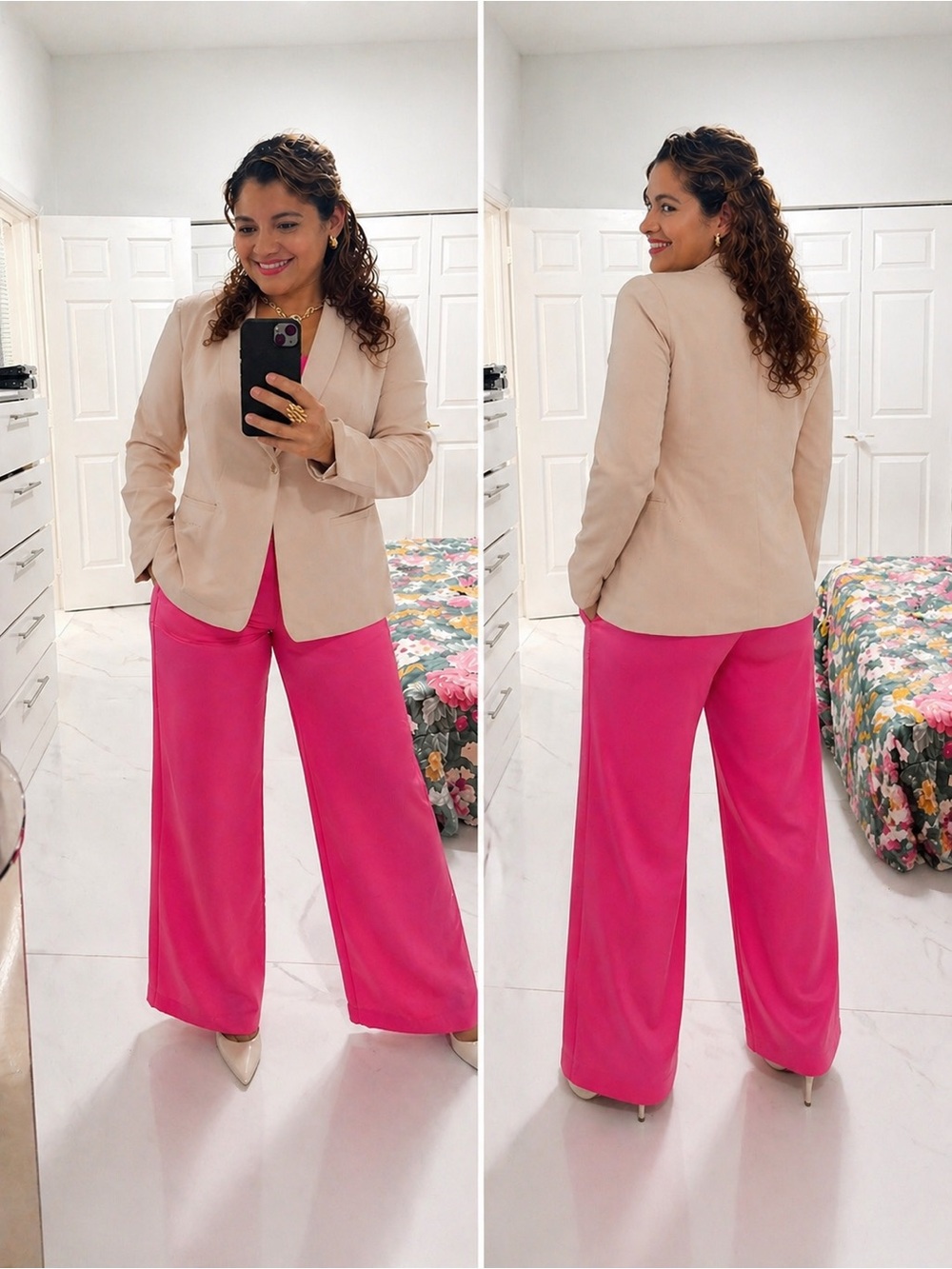 Blush Pink Blazer Open Front Minimal Chic M